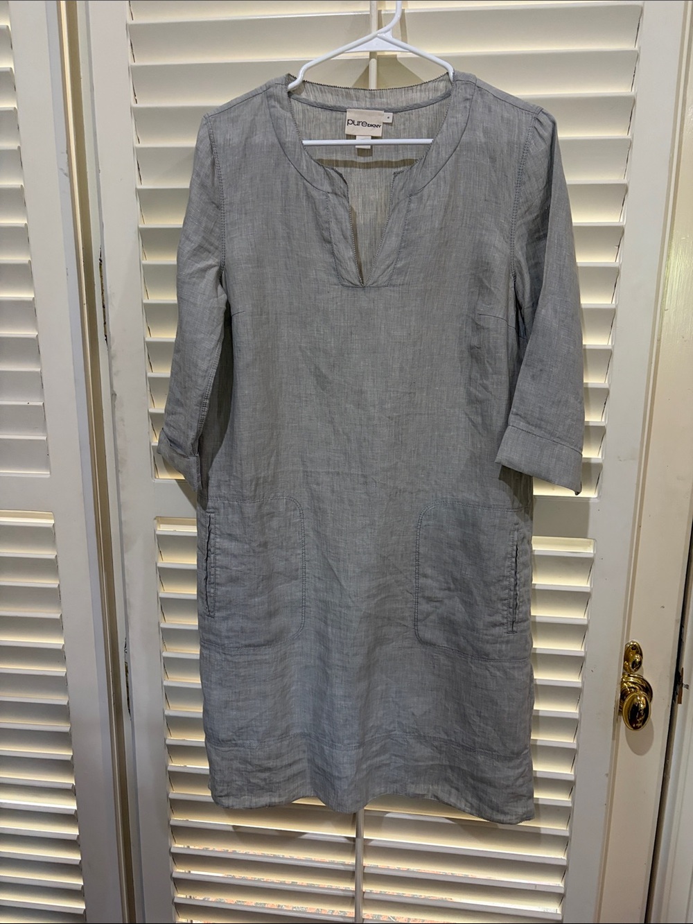 Pure DKNY Simple Light Gray Linen Tunic Dress. Size Small